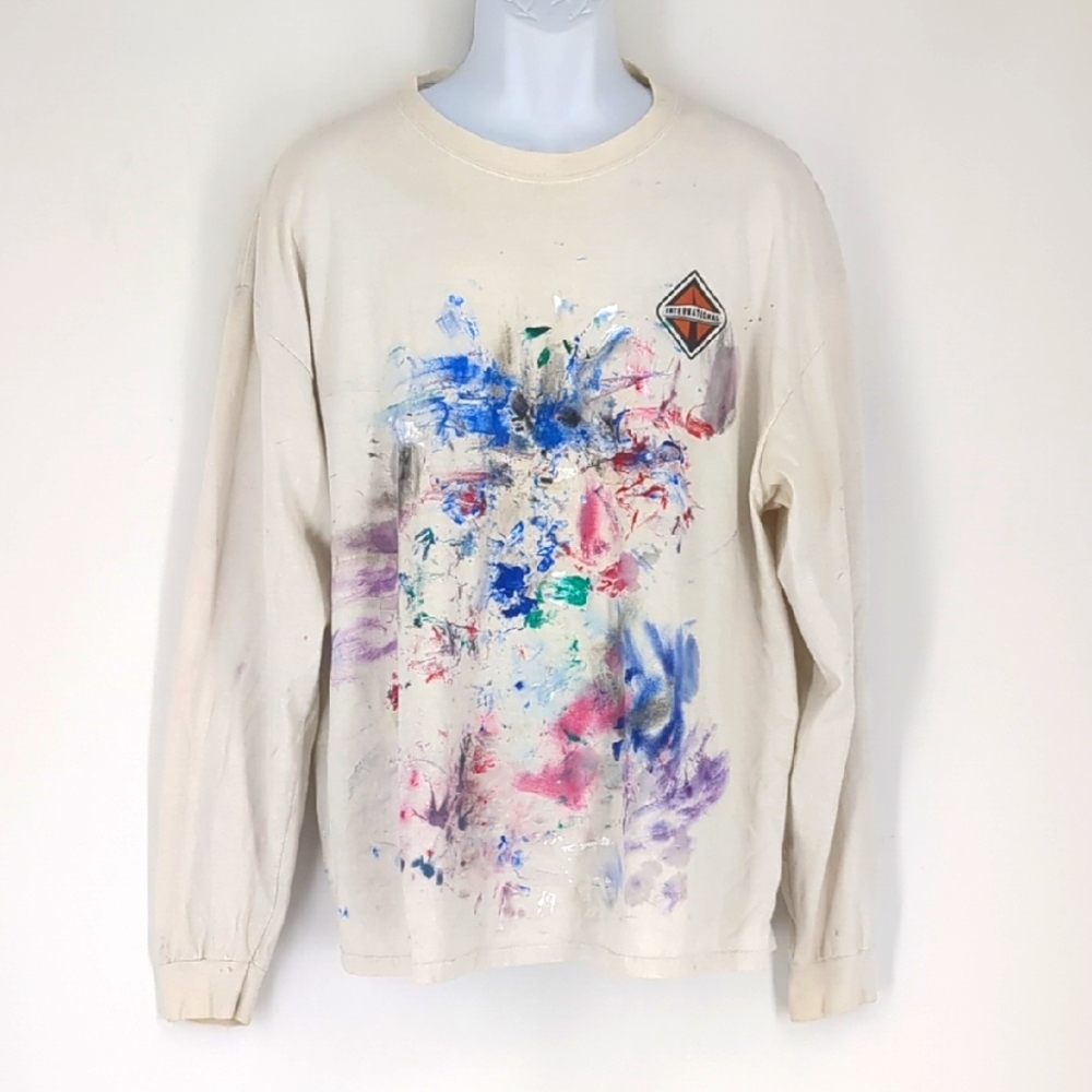 VTG International Thrashed Distressed Long Sleeve Shirt Painter Streetwear XL